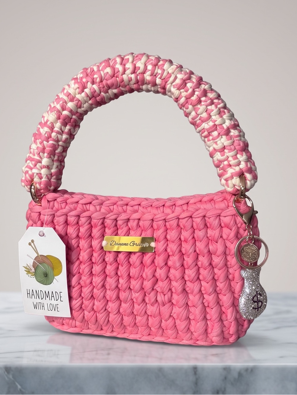 105-Marshmallow Muse Crochet Bag _ Pink/Off-white-Handmade - Picture 3 of 3